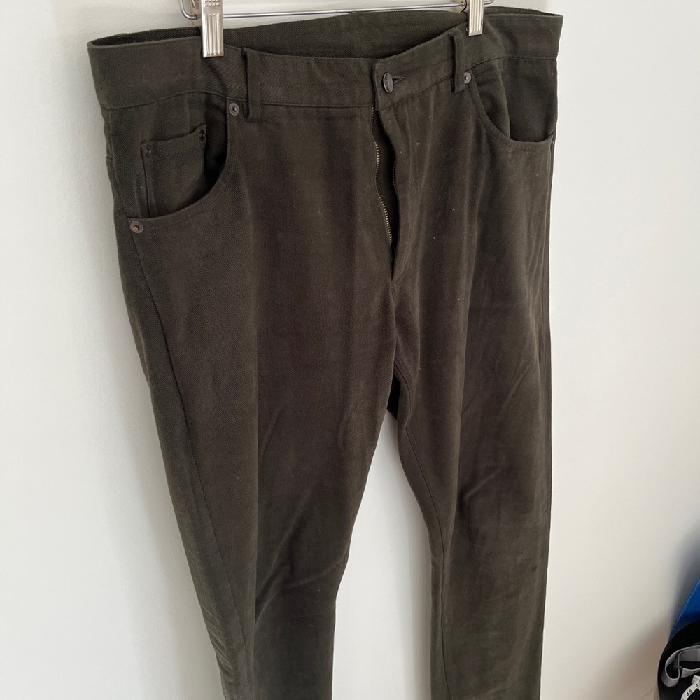 Dark Green Flannel Cotton Five Pocket Trousers